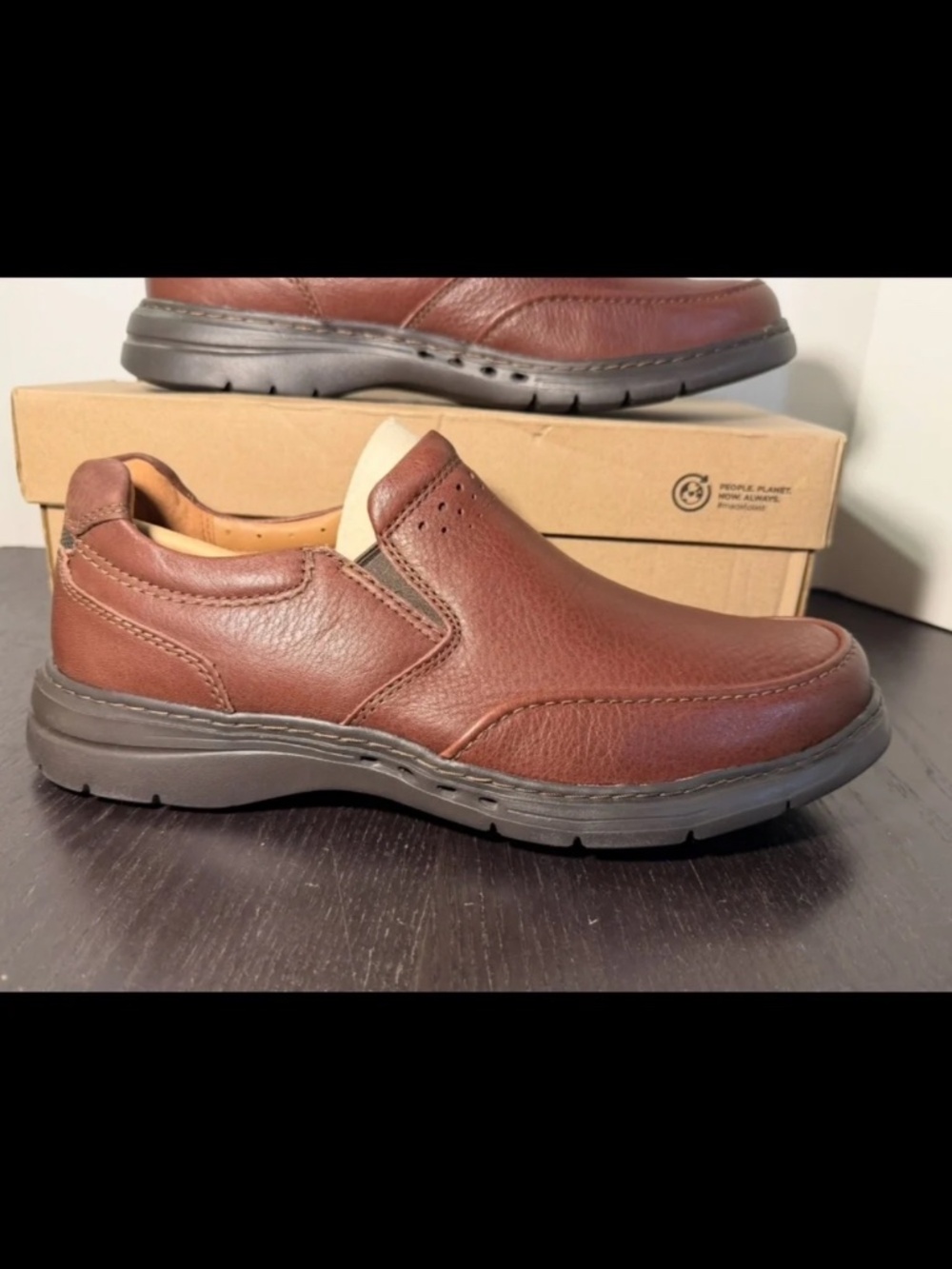 Clarks Un Brawley Step Mahogany Leather Slip On Casual Shoes Mens 12M